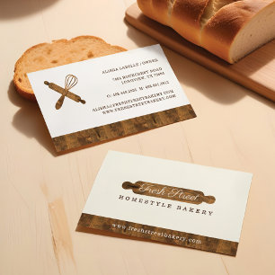 Minimal Wooden Rolling Pin Bakery Logo Business Card