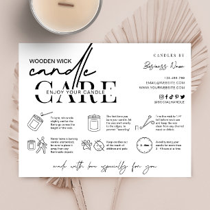 Minimal Wooden Wick Candle Care Instructions Thank You Card