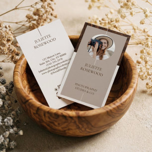 Minimal Woodgrain Photo Photography Professional Business Card