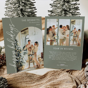Minimal Year In Review Happy Holidays Arched Photo Holiday Card