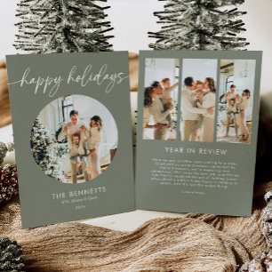 Minimal Year In Review Happy Holidays Round Photo Holiday Card
