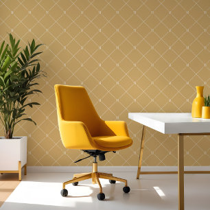 Minimal Yellow Diagonal Chequered Monogram Pattern Wallpaper