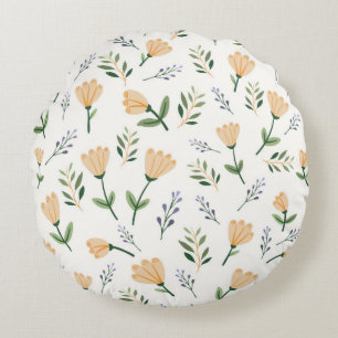 Minimal Yellow Floral Round Cushion