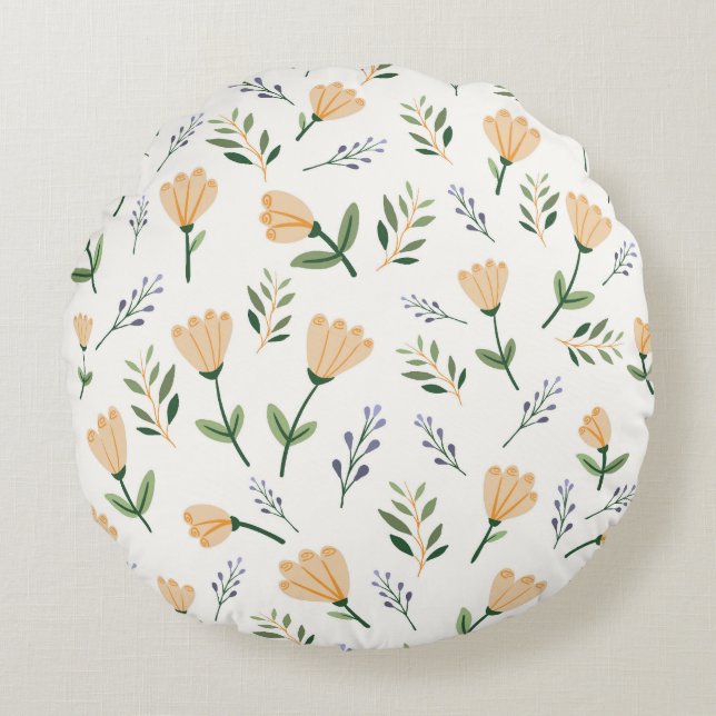 Minimal Yellow Floral Round Cushion (Front)