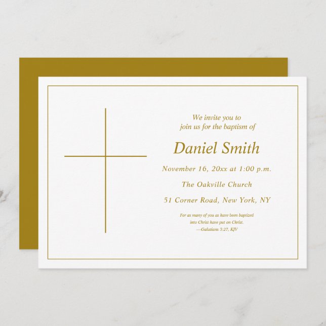 Minimal Yellow Gold Christian Adult Baptism Invitation (Front/Back)