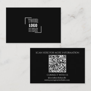 Minimal Your Logo Here Black and White QR Code Business Card
