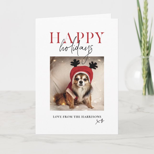 Minimal Your Pet Dog Photo Your Message Christmas Holiday Card (Front)