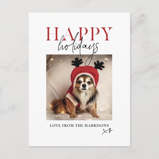 Minimal Your Pet Dog Photo Your Message Christmas Holiday Postcard (Front)