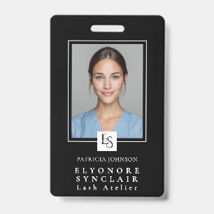MinimalBlack White Script Lash Photo Logo ID Badge