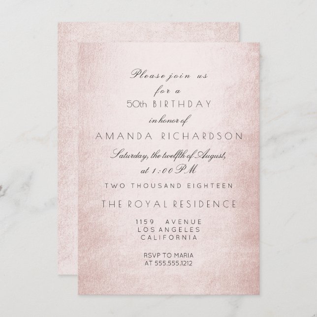 Minimali Delicate Pastel Pink Rose Birthday Invitation (Front/Back)