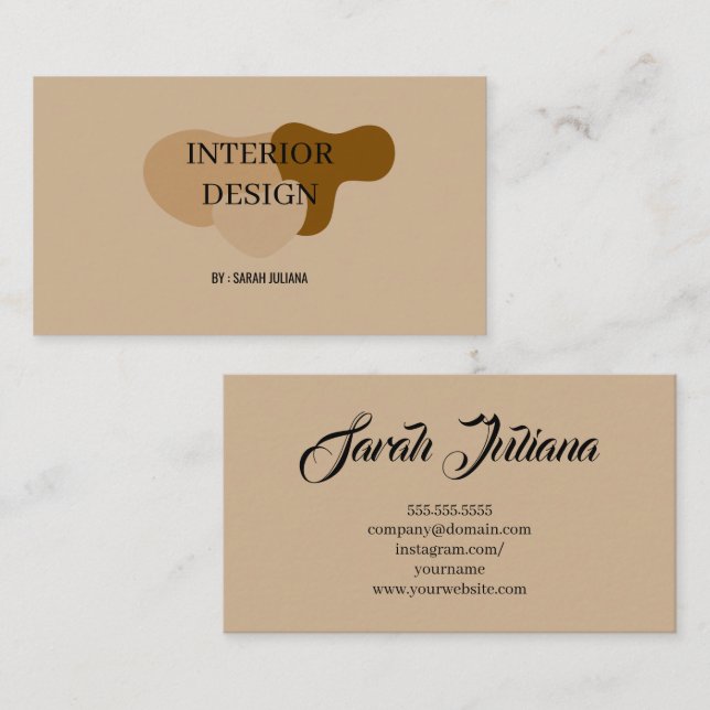 Minimalis Beige Interior Design Business Card (Front/Back)