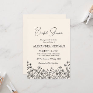 Minimalis Floral Ivory Bridal Shower Invitation