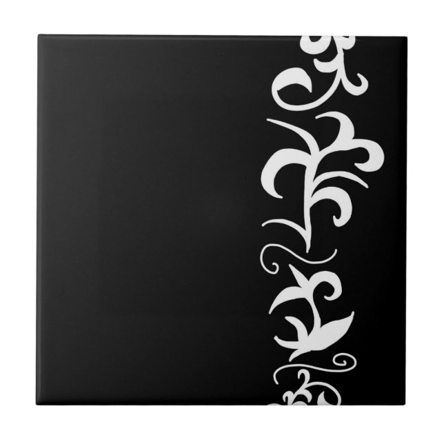 Minimalism Abstract Art Black White Hand Drawing Ceramic Tile (Front)