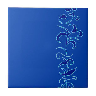 Minimalism Abstract Art Blue Hand Drawing Ceramic Tile