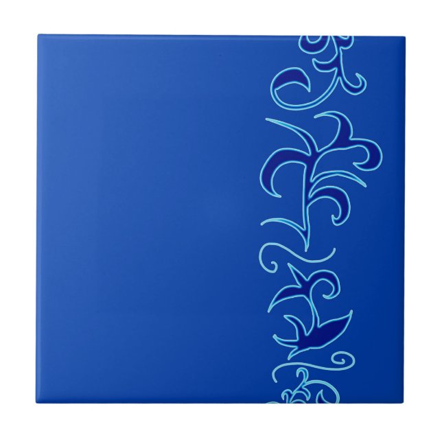 Minimalism Abstract Art Blue Hand Drawing Ceramic Tile (Front)