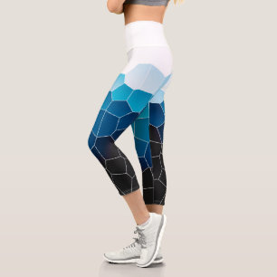 Minimalism Abstract Art Blue White Cells Capri Leggings