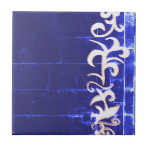 Minimalism Abstract Art Blue White Hand Drawing Ceramic Tile