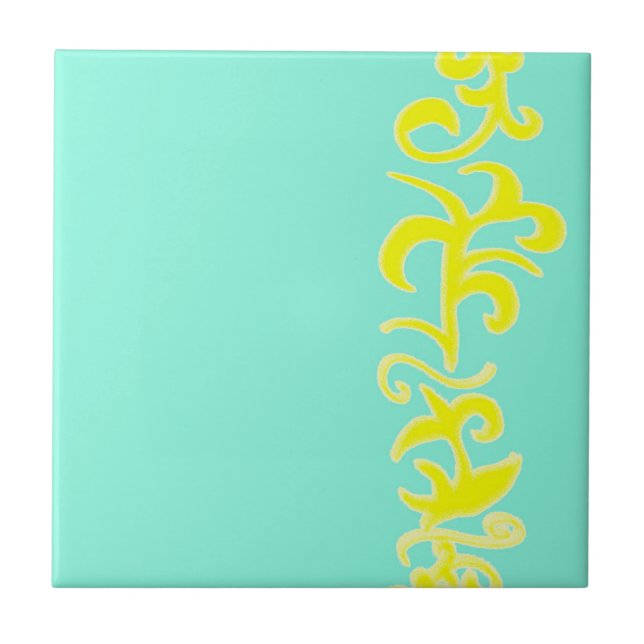 Minimalism Abstract Art Blue Yellow Hand Drawing Ceramic Tile (Front)