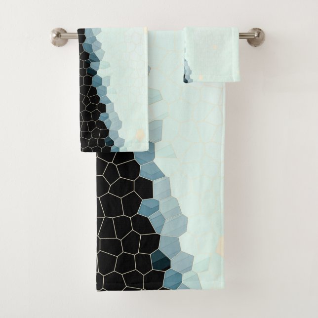 Minimalism Abstract Art Pale Pink Blue Black Bath Towel Set (Insitu)
