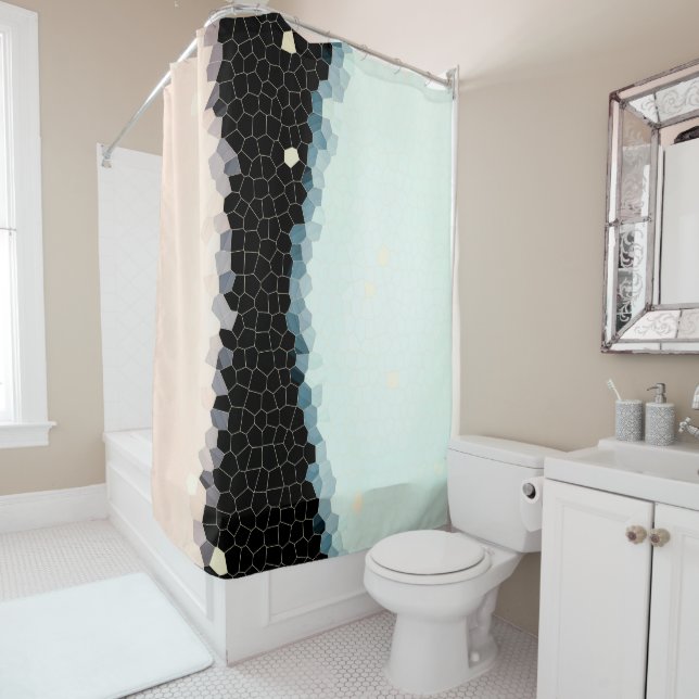 Minimalism Abstract Art Pale Pink Blue Black Shower Curtain (In Situ)