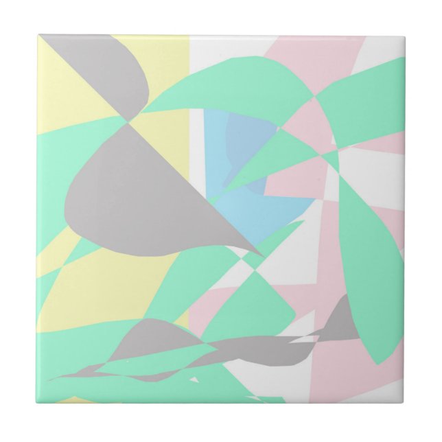 Minimalism Abstract Art Pastel Grey Turquoise Pink Ceramic Tile (Front)