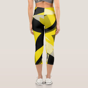 Minimalism Abstract Art Pattern Black Yellow White Capri Leggings