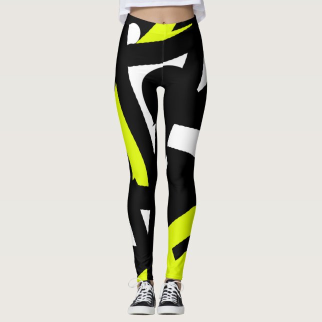 Minimalism Abstract Art Pattern Black Yellow White Leggings (Front)