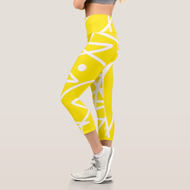 Minimalism Abstract Art Pattern Yellow White Capri Leggings (Left)