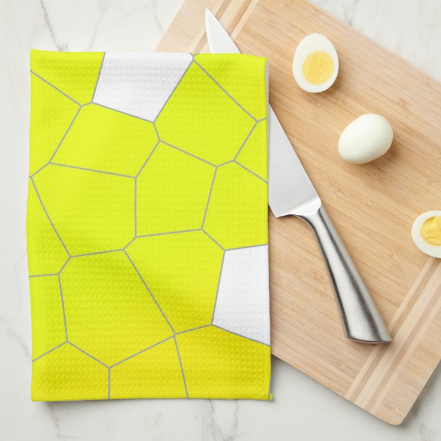 Minimalism Abstract Art Yellow Gray White Cells Tea Towel (Quarter Fold)