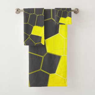 Minimalism Abstract Art Yellow Grey White Cells Bath Towel Set