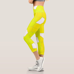 Minimalism Abstract Art Yellow Grey White Cells Capri Leggings