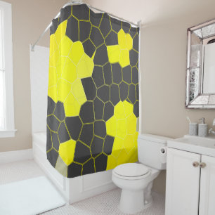 Minimalism Abstract Art Yellow Grey White Cells Shower Curtain