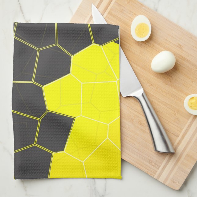 Minimalism Abstract Art Yellow Grey White Cells Tea Towel (Quarter Fold)