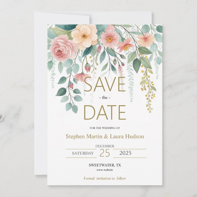 Minimalism and flowers Save The Date Invitation (Front)