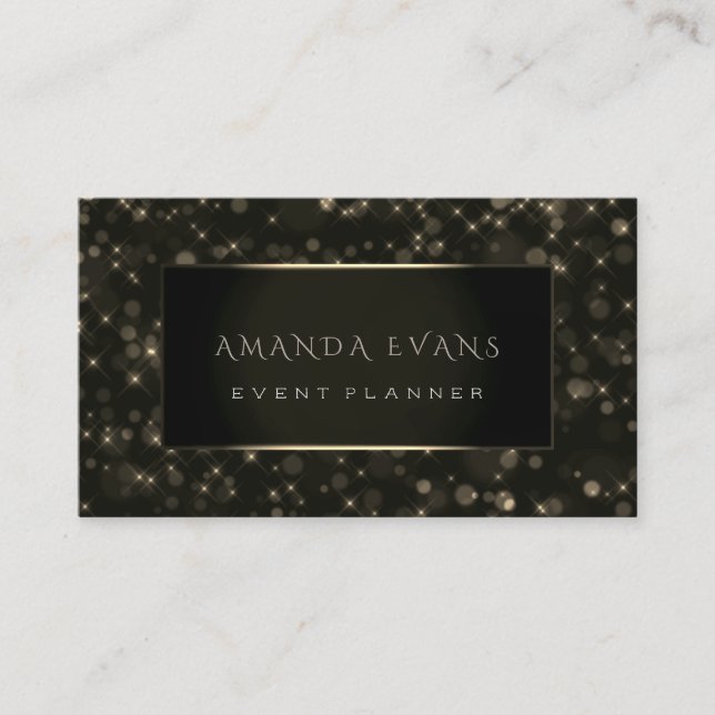 Minimalism Beauty Black Framed Golden Spark Sepia Business Card (Front)