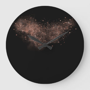 Minimalism Black Stars Stripe Confetti Dust Copper Large Clock
