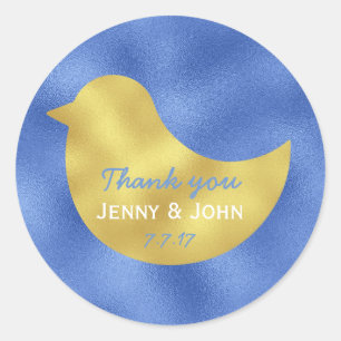 Minimalism Blue Gold Wedding Thank you Classic Round Sticker