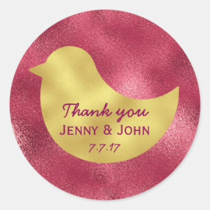 Minimalism Bordeaux Wine Gold Wedding Thank you Classic Round Sticker