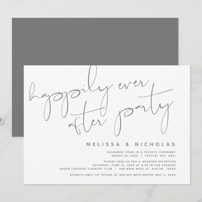 Minimalism Dark Grey, Wedding Elopement Party Invitation (Front/Back)