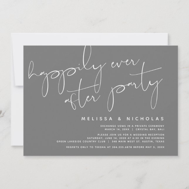 Minimalism Dark Grey, Wedding Elopement Party Invitation (Front)