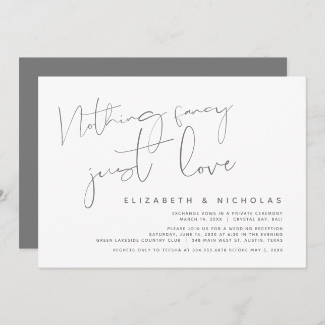 Minimalism Dark Grey, Wedding Elopement Party Invitation (Front/Back)