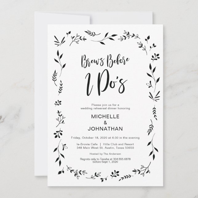 Minimalism Floral Wedding Rehearsal Dinner Invites (Front)