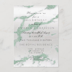 Minimalism Grey Marble Silver Mint Green Birthay Invitation