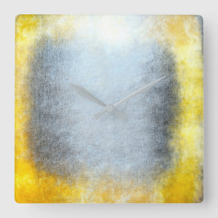 Minimalism Grungy Painting Abstract Grey Yellow Square Wall Clock