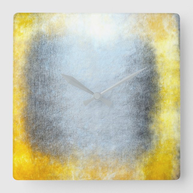 Minimalism Grungy Painting Abstract Grey Yellow Square Wall Clock (Front)