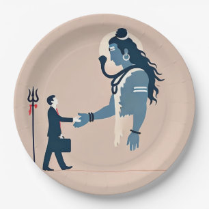 minimalism image of an ordinary person greeting go paper plate