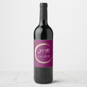 Minimalism Marsala White Gold Initial Monogram Lux Wine Label