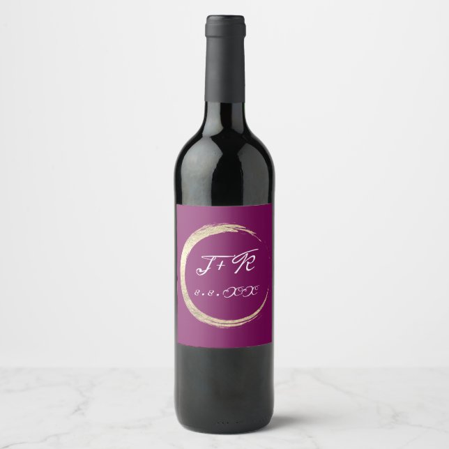 Minimalism Marsala White Gold Initial Monogram Lux Wine Label (Front)