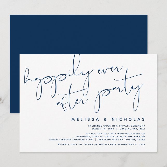 Minimalism Navy Blue, Wedding Elopement Party Invitation (Front/Back)