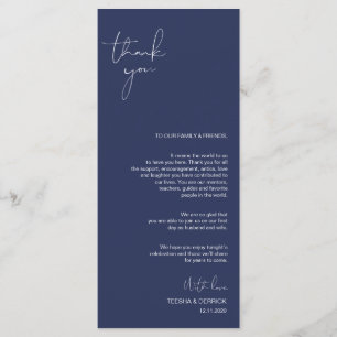 Minimalism Navy Script Place Setting Thank You Program
